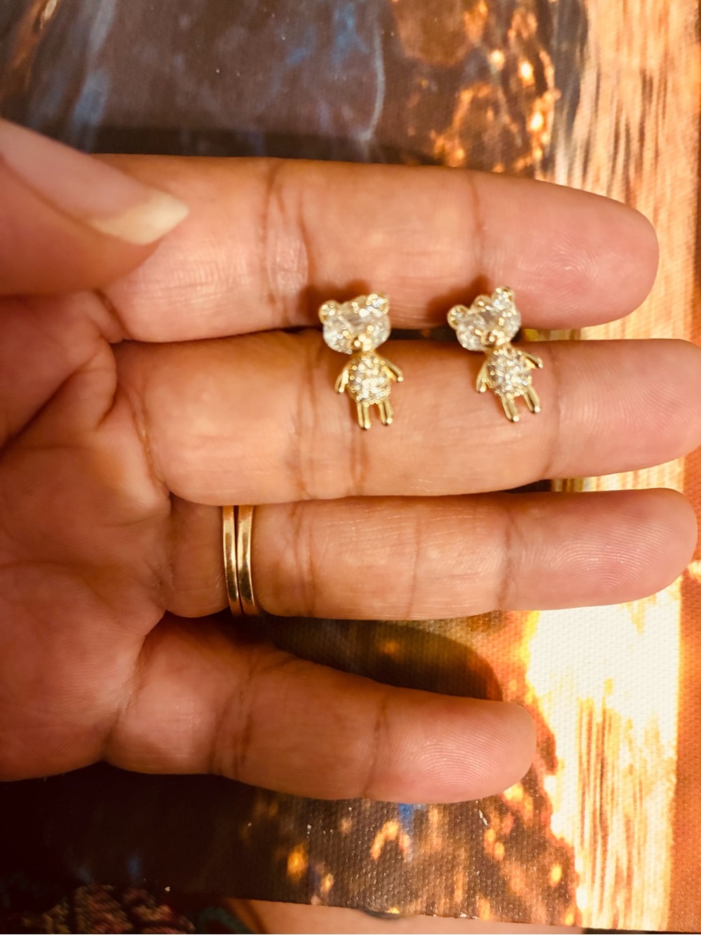 Gold Teddy Bear Crystal Stud Earrings - Women Jewelry